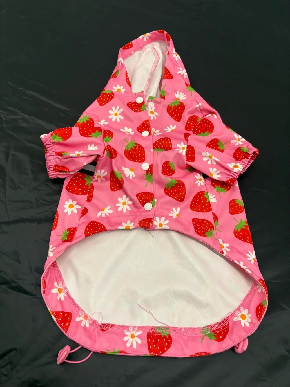 Pink Strawberry Daisy Hooded Dog Raincoat